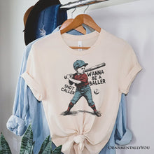 Carregar imagem no visualizador da galeria, Baseball Retro T-Shirt Wanna Be a Baller, Vintage White and Natural Tee

