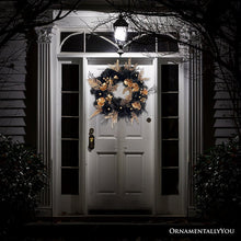 Carregar imagem no visualizador da galeria, Black and Bronze Elegantly Goth 20&quot; Wreath, Premium Gold Door Decoration with Floral Orchids
