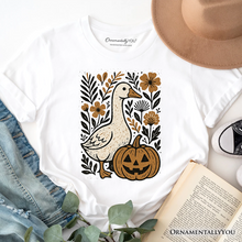Carregar imagem no visualizador da galeria, Boho Goose Halloween Pumpkin T-Shirt, Spooky Fall Floral Tee
