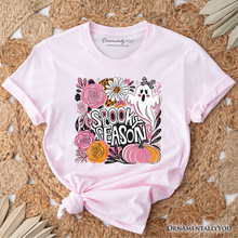 Cargar imagen en el visor de la galería, Boho Spooky Season Ghost T-Shirt, Cute Halloween Tee with Fall Pumpkins
