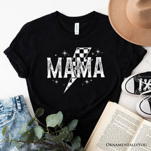 Cargar imagen en el visor de la galería, Checkered Lightning Bolt Mama Tee, Vintage Retro Black and White Tee for Energetic Moms
