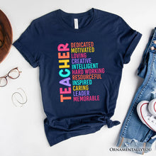 Carregar imagem no visualizador da galeria, Colorful Teacher Acronym T-Shirt, Motivational Tee for Educators
