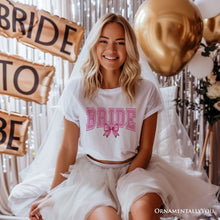 Carregar imagem no visualizador da galeria, Coquette Bride T-Shirt, Pink Bow White Tee for Stylish Brides

