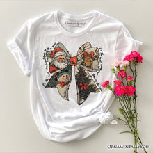 Load image into Gallery viewer, Coquette Christmas Bow T‑Shirt, It&#39;s Most Wonderful Time Of The Year Vintage Tee With Santa, Deer and Snowman
