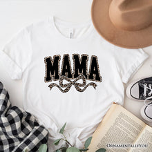 Carregar imagem no visualizador da galeria, Coquette Leopard Mama T-Shirt, Retro Bow Varsity Tee for Trendy Moms
