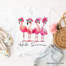 Carregar imagem no visualizador da galeria, Flamingo Hello Summer T-Shirt, White and Natural Retro Tee with Tropical Birds

