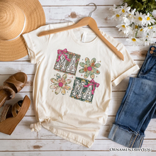Load image into Gallery viewer, Floral Mama Coquette T-Shirt, White and Natural Boho Tee for Sweet and Stylish Moms
