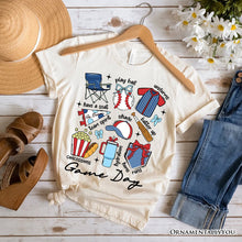 Carregar imagem no visualizador da galeria, Game Day Baseball T-Shirt, Retro White and Natural Stadium Tee for Sports Fans
