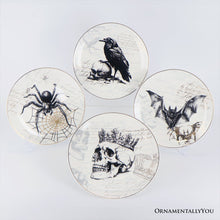 Load image into Gallery viewer, Gothic Elegance Set of 4 Plates with Real Gold Trim, Halloween Tableware Collection for Salad, Dessert, Appetizer, and Side Plates

