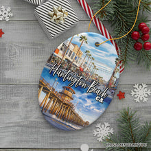 Load image into Gallery viewer, Huntington Beach Heritage Ornament, California Surf Culture Christmas Souvenir and Gift
