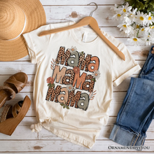 Carregar imagem no visualizador da galeria, Leopard Mama Floral Retro T-Shirt, White and Natural Trendy Women&#39;s Tee with Wildflower Accents
