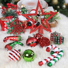 Load image into Gallery viewer, Mega Elf Christmas Ornament Bundle Set, 100 Assorted Baubles of Greens, Reds, Candycanes, and Gift Boxes
