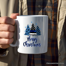 Carregar imagem no visualizador da galeria, Personalized Mug Police Officer Back The Blue Christmas Trees, Retirement Gift
