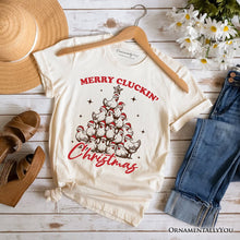 Carregar imagem no visualizador da galeria, Merry Cluckin' Christmas Tree T‑Shirt, Funny Santa Hat Chicken Farmhouse Tee
