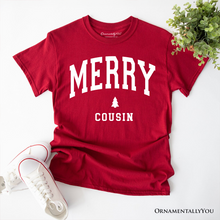 Carregar imagem no visualizador da galeria, Merry Cousin Retro Christmas T-Shirt, Matching Family Holiday Tee
