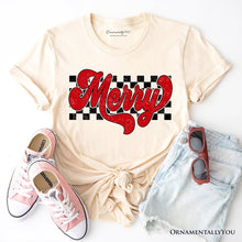 Carregar imagem no visualizador da galeria, Merry Retro T‑Shirt, Christmas Checkered Tee
