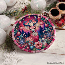 Carregar imagem no visualizador da galeria, Mystical Yuletide Deer Pink Themed Ornament, Elegant Christmas Tree Decor
