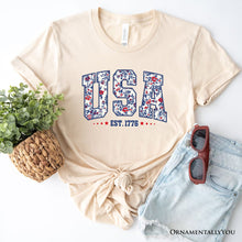 Carregar imagem no visualizador da galeria, Patriotic USA Floral T-Shirt, 1776 Independence Day Tee
