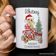 Carregar imagem no visualizador da galeria, Personalized Girly Girl Christmas Mug, Black, Blonde, Brown Brunette, and Red Hair
