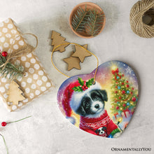 Carregar imagem no visualizador da galeria, Playful Border Collie with Santa Hat Ornament, Festive Canine Christmas Decor
