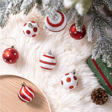 Carregar imagem no visualizador da galeria, Polka Dot and Candycane Color Style Ornament Ball Bundle, Set of 24 Red and White Patterned Christmas Baubles
