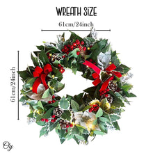Cargar imagen en el visor de la galería, Regal Holiday Glam 24 Christmas Wreath, Prelit with Frosty Branches, Snowy Pinecones, Red Bows and Berry Clusters
