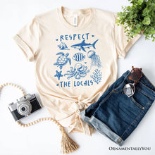 Carregar imagem no visualizador da galeria, Respect the Locals Ocean Animals T-Shirt, Cute White and Natural Vacation Tee
