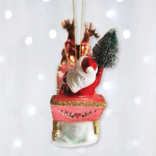 Load image into Gallery viewer, Santa Sleigh and Reindeer Elegant Christmas Ornament, Holiday Blown Glass Figurine
