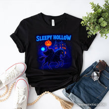Carregar imagem no visualizador da galeria, Sleepy Hollow Headless Horseman T-Shirt, Neon Retro Halloween Tee for Spooky Season
