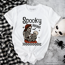 Cargar imagen en el visor de la galería, Spooky Mama Skeleton Halloween T-Shirt, Momster Retro Checkered Tee With Boo Vibes
