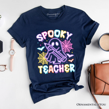 Cargar imagen en el visor de la galería, Spooky Teacher Neon Ghost T-Shirt, Retro Halloween Tee for Educators
