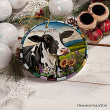Carregar imagem no visualizador da galeria, Stained Glass Bucolic Farm Cow Scene in the Pasture Ornament
