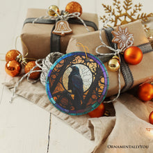 Carregar imagem no visualizador da galeria, Stained Glass Creepy Dark Raven Ornament, Horror and Elegance
