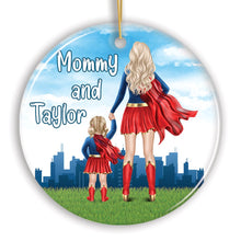 Load image into Gallery viewer, Superhero Mom and Daughter Personalized Ornament, Wonder Woman Christmas Gift for Mother with Child
