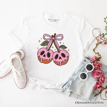 Carregar imagem no visualizador da galeria, Sweet and Spooky Poison Cherries Halloween T-Shirt, Coquette Skulls Tee
