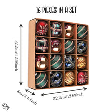 Load image into Gallery viewer, Touch of Gold Delightfully Glittered Ornament Bauble Set, Green, Blue, Bronze and Maroon 16 Piece Bundle

