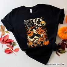 Load image into Gallery viewer, Trick or Treat Goose T-Shirt, Vintage Halloween Witch Tee for October
