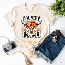 Cargar imagen en el visor de la galería, Country Mama Floral Buffalo Skull Vintage T-Shirt, Western Natural and White Women’s Tee
