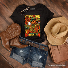 Cargar imagen en el visor de la galería, Yee Haw Halloween Retro Pumpkin Skeleton T-Shirt, Spooky Country Western Tee for Fall

