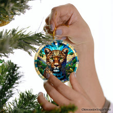 Carregar imagem no visualizador da galeria, African Leopard Expedition Stained Glass Style Ceramic Ornament, Safari Animals Christmas Gift and Decor

