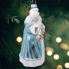 Carregar imagem no visualizador da galeria, Arctic Whispers Santa Glass Christmas Ornament, Snowy Winter Theme with Light Blue Robe
