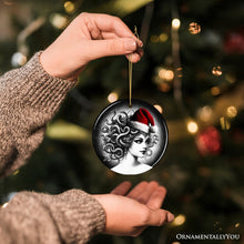 Carregar imagem no visualizador da galeria, Bewitching Medusa with Santa Hat Ornament, Alluring Christmas Decoration for Halloween Tree Keepsake
