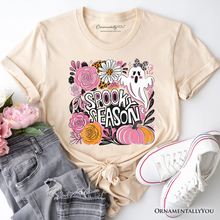 Cargar imagen en el visor de la galería, Boho Spooky Season Ghost T-Shirt, Cute Halloween Tee with Fall Pumpkins
