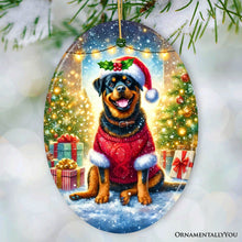 Cargar imagen en el visor de la galería, Charming Rottweiler in Festive Attire Ornament, Heartwarming Dog-Themed Christmas Gift Decor

