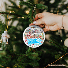 Cargar imagen en el visor de la galería, City of North Pole Alaska Artistic Christmas Ornament, Decorated Ceramic Souvenir with Santa and Elf Themes

