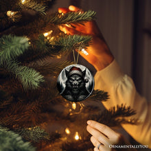 Carregar imagem no visualizador da galeria, Ferocious Werewolf with Santa Hat Ornament, Terrifying Holiday Gift for Halloween Lovers
