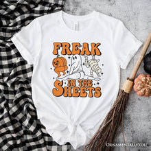 Load image into Gallery viewer, Freak in the Sheets Ghost T-Shirt, Naughty Halloween Tee for Spooky Adults
