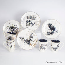 Load image into Gallery viewer, Gothic Elegance Set of 4 Plates with Real Gold Trim, Halloween Tableware Collection for Salad, Dessert, Appetizer, and Side Plates
