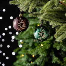 Carregar imagem no visualizador da galeria, Majestic Gold Glittered Floral Bauble Christmas Ornament Set, 6 Pieces of Maroon and Green Round Tree Balls

