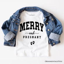 Carregar imagem no visualizador da galeria, Merry and Pregnant T‑Shirt, Baby Announcement Christmas Tee for New Mom

